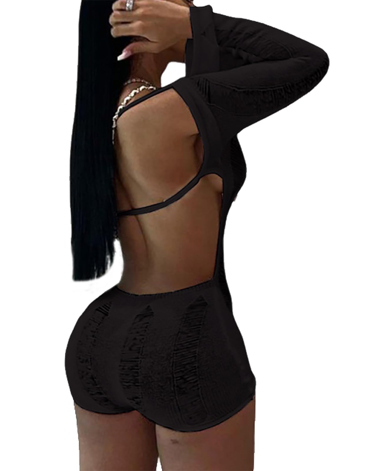 Women Sexy Off Shoulder Crochet Knitted Hollow Out Long Sleeve Romper Backless Bodycon Party Club Night Rompers