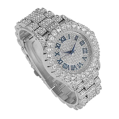 Charles Raymond Women's Big Rocks Bezel Colored Dial with Roman Numerals Fully Iced Out Watch - ST10327LA