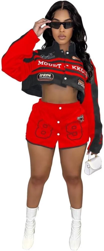 Kafiloe Women Racer Biker Jacket Windbreaker Lightweight Detachable Motorcycle Varsity Jacket Coat Street Wear