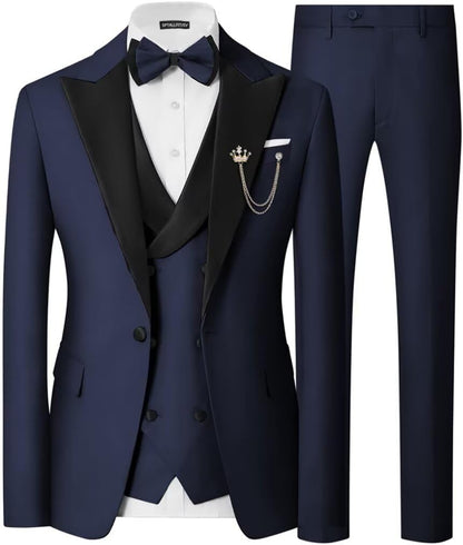 Mens 3 Piece Tuxedo Suit Slim Fit Wedding Prom Dinner Tuxedo for Men Double Breasted Suits Set with Bow Tie