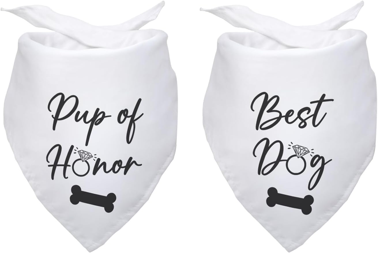 Pup of Honor Best Dog Bandana Wedding Dog Bandana Bridal Party Wedding Engagement Photo Prop Pet Scarf Accessories for Dog Lovers Owner Gift Pack of 2