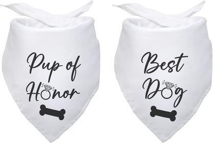Pup of Honor Best Dog Bandana Wedding Dog Bandana Bridal Party Wedding Engagement Photo Prop Pet Scarf Accessories for Dog Lovers Owner Gift Pack of 2