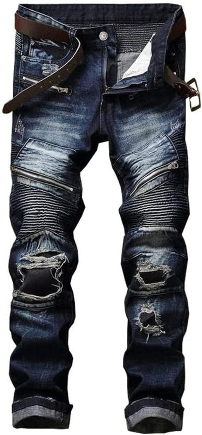 RXXKKK Men's Classic Zipper Biker Regular Fit Flex Jean