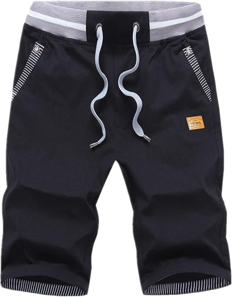 Big Boy's Casual Shorts Summer Cotton Classic Fit Drawstring Elastic Waist Beach Shorts with Pockets