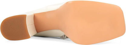 ANN CREEK Women's Double Platform Ankle Boots Chunky Heel Booties Side Zipper Square Toe High Heel Casual Boots