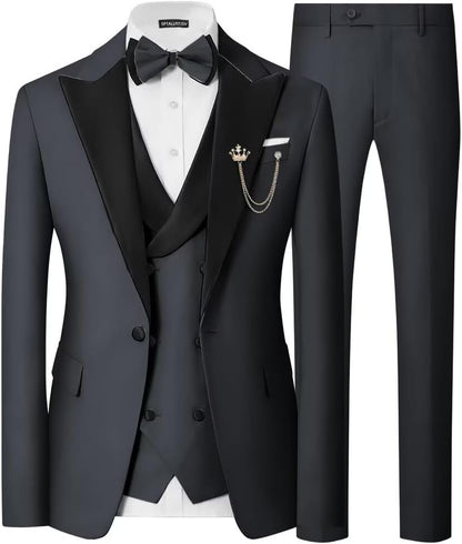 Mens 3 Piece Tuxedo Suit Slim Fit Wedding Prom Dinner Tuxedo for Men Double Breasted Suits Set with Bow Tie