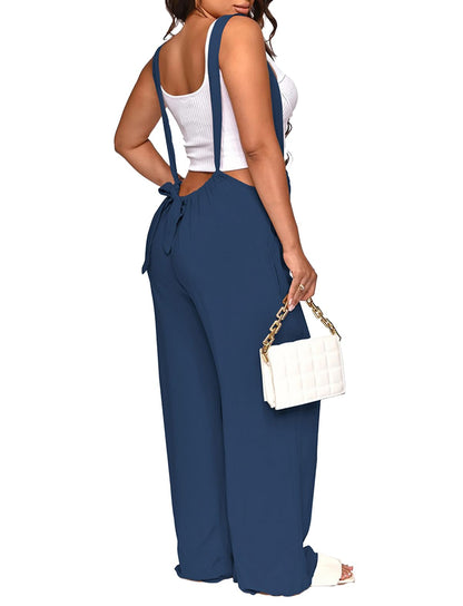Nimsruc Womens Jumpsuit Casual Loose Sleeveless Adjustable Spaghetti Straps Wide Leg Pants Baggy Overalls With Pockets