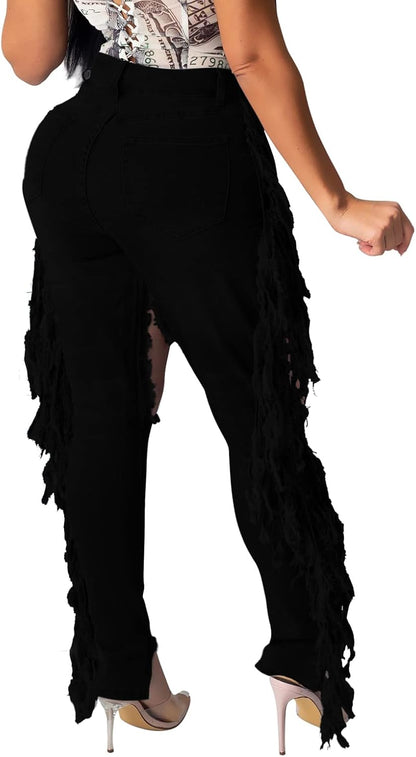 Women's Skinny Ripped Jeans Stretch Destroyed Mid High Waist Denim Pants