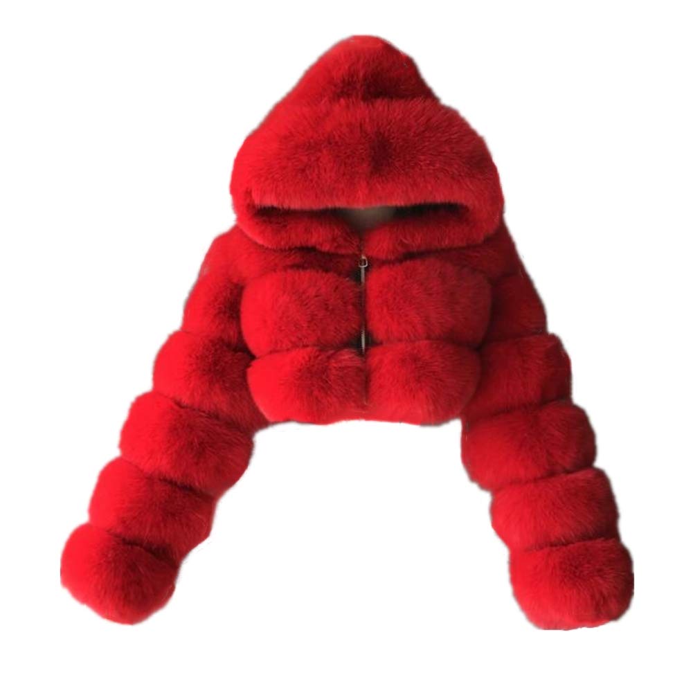 Colf Women's Winter Parka Coat Long Sleeve Faux Fur Coat with Hooded Warm Short Overcoat Jacket