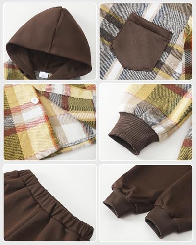 Boys Clothes Fall Winter Outfits, Toddler Boy Sweatsuit Plaid Hoodie Pants Clothing Set For Kids Boys Size 5-12 Years