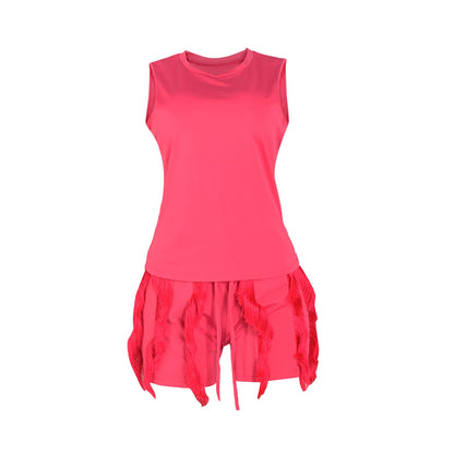 Elainone Two Piece Outfits for Women Sexy Bodycon Sleeveless Tops Drawstring Waist Shorts Sets