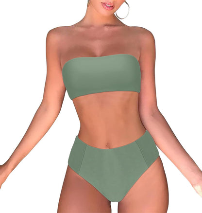 OMKAGI Women Bandeau Bikini Swimsuits Cheeky Off Shoulder Bathing Suit