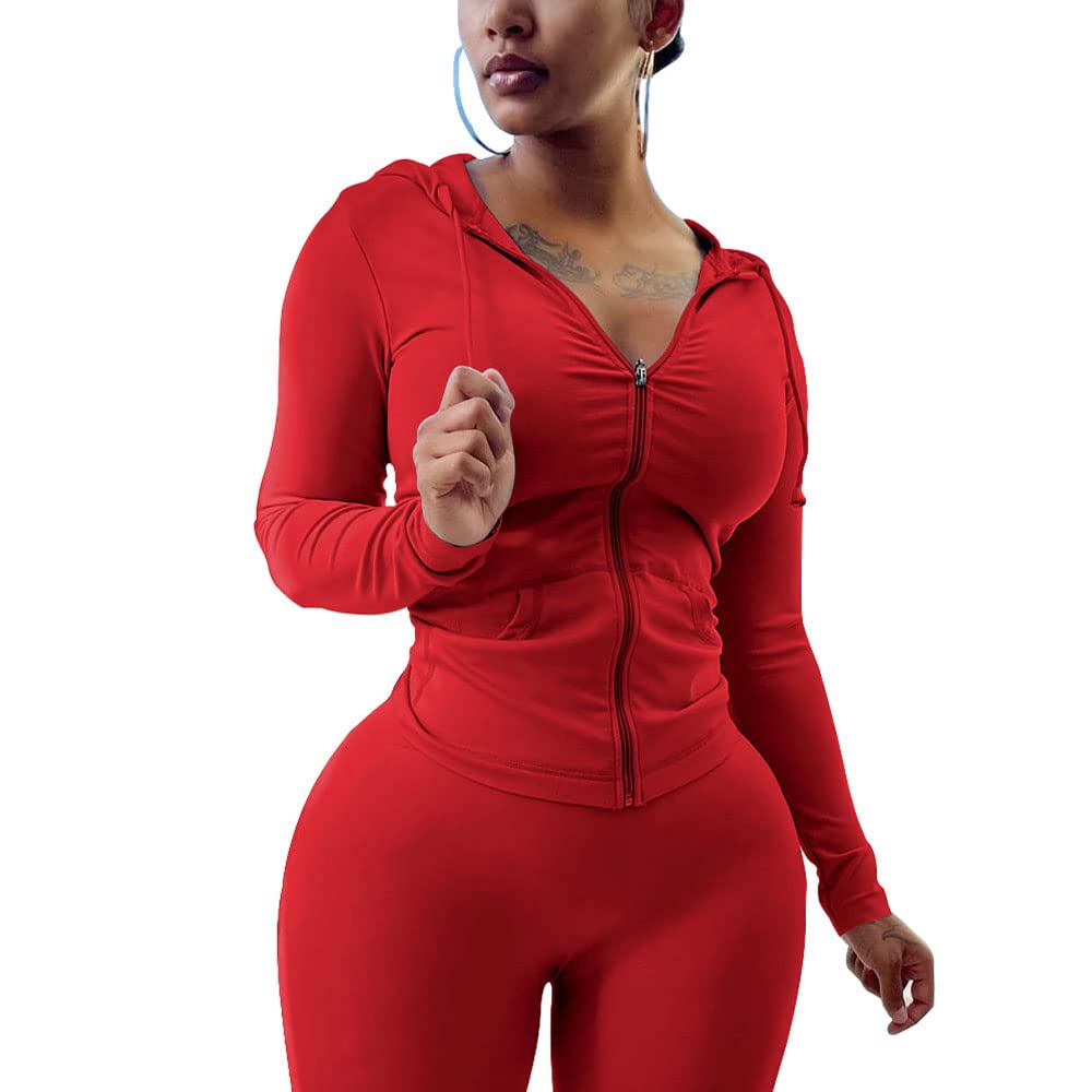 PINSV Women Two Piece Outfits Workout Sets Bodycon Tracksuit Long Sleeve Zip Up Hoodie Jacket Jogger Matching Sweat Pants Set
