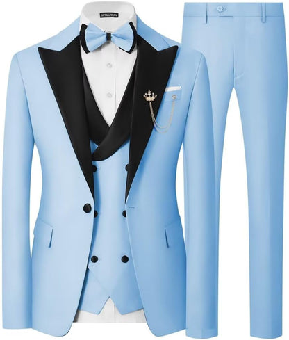 Mens 3 Piece Tuxedo Suit Slim Fit Wedding Prom Dinner Tuxedo for Men Double Breasted Suits Set with Bow Tie