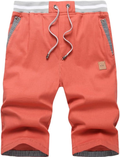 Big Boy's Casual Shorts Summer Cotton Classic Fit Drawstring Elastic Waist Beach Shorts with Pockets