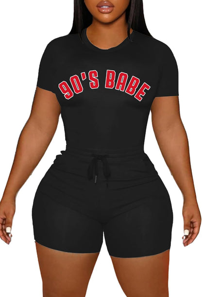 LovelyWholesale Women's Summer 2 Piece Outfits Skinny Shorts Tracksuit Sets