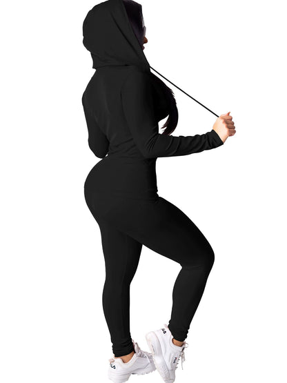 PINSV Women Two Piece Outfits Workout Sets Bodycon Tracksuit Long Sleeve Zip Up Hoodie Jacket Jogger Matching Sweat Pants Set