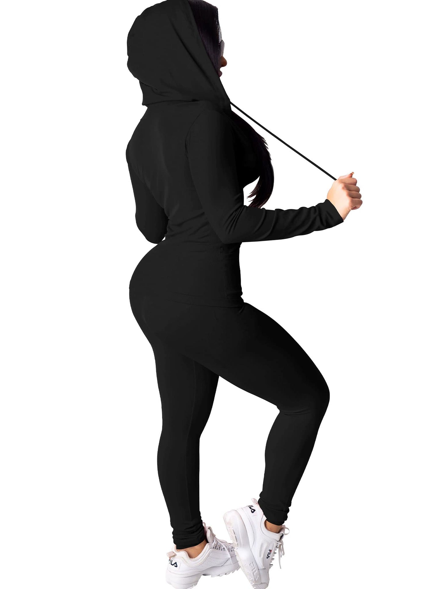 PINSV Women Two Piece Outfits Workout Sets Bodycon Tracksuit Long Sleeve Zip Up Hoodie Jacket Jogger Matching Sweat Pants Set