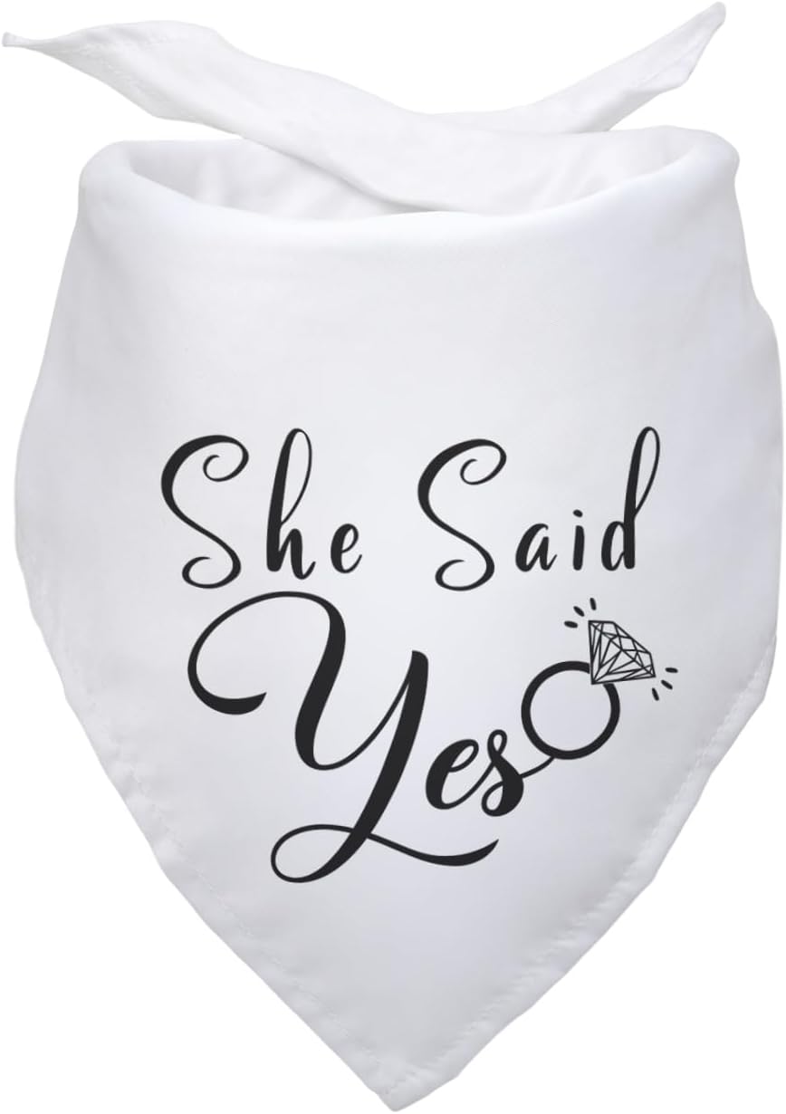 She Said Yes Wedding Dog Bandana Bridal Party Wedding Engagement Photo Prop Pet Scarf Accessories White Wedding Bandana for Dog Lovers Owner Gift