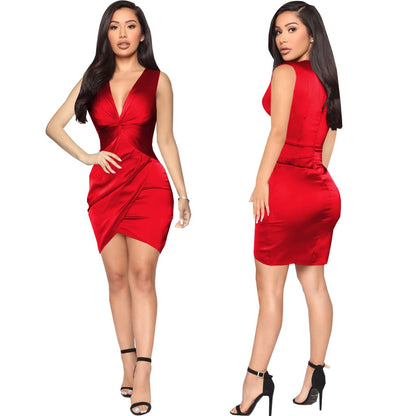 LightlyKiss Womens Midi Wrap Wedding Guest Dress Sleeveless Bodycon Ruched Cocktail Party Dresses