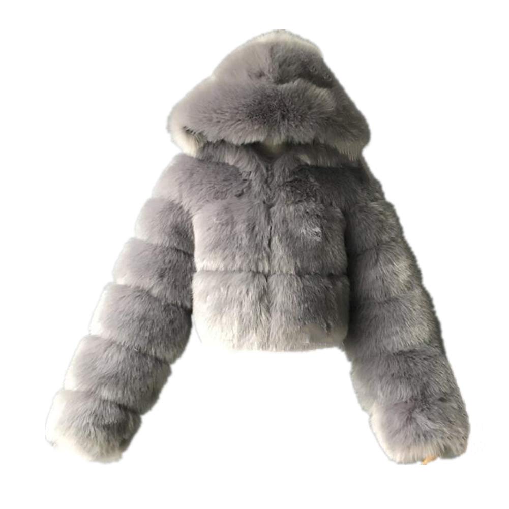 Colf Women's Winter Parka Coat Long Sleeve Faux Fur Coat with Hooded Warm Short Overcoat Jacket
