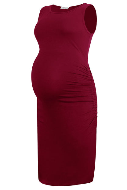 Smallshow Women's Sleeveless Maternity Dress Ruched Pregnancy Clothes