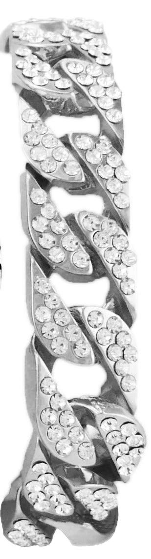 Charles Raymond Bling-ed Out Silver Round Luxury Mens Watch w/Bling-ed Out Bracelet - L0504B