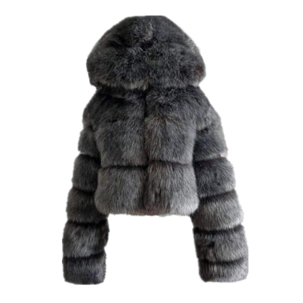 Colf Women's Winter Parka Coat Long Sleeve Faux Fur Coat with Hooded Warm Short Overcoat Jacket