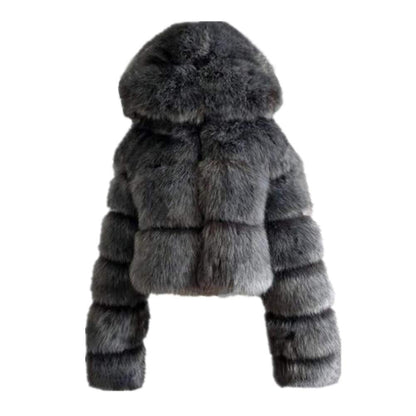 Colf Women's Winter Parka Coat Long Sleeve Faux Fur Coat with Hooded Warm Short Overcoat Jacket