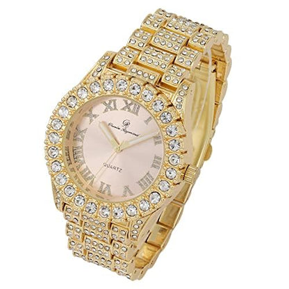 Charles Raymond Women's Big Rocks Bezel Colored Dial with Roman Numerals Fully Iced Out Watch - ST10327LA