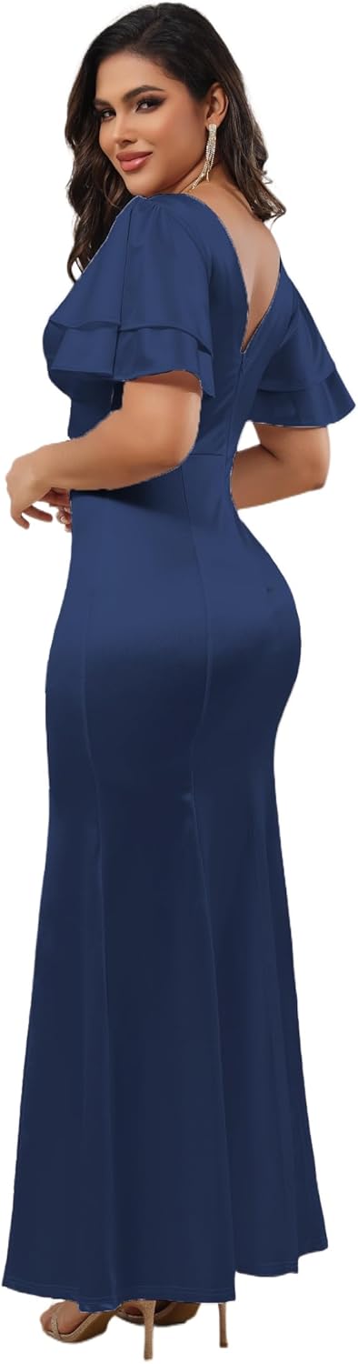 Women's Classic Bodycon Wedding Guest Dress Formal Cocktail Party Evening Gown