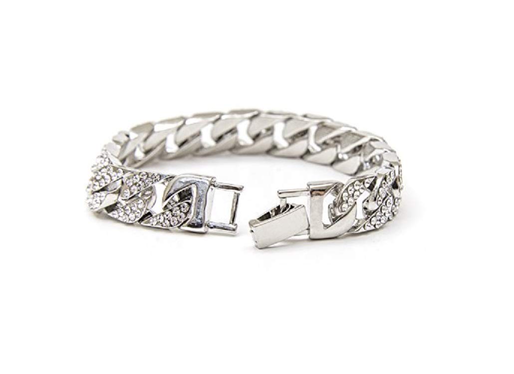 Charles Raymond Bling-ed Out Silver Round Luxury Mens Watch w/Bling-ed Out Bracelet - L0504B