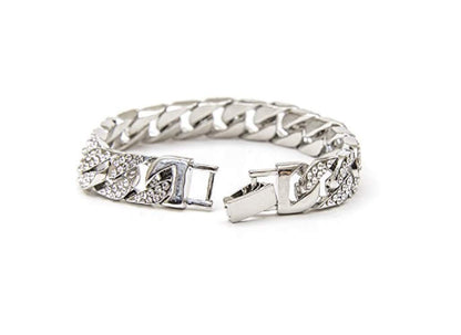 Charles Raymond Bling-ed Out Silver Round Luxury Mens Watch w/Bling-ed Out Bracelet - L0504B