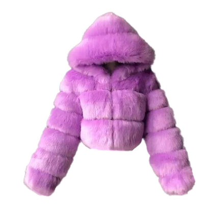 Colf Women's Winter Parka Coat Long Sleeve Faux Fur Coat with Hooded Warm Short Overcoat Jacket