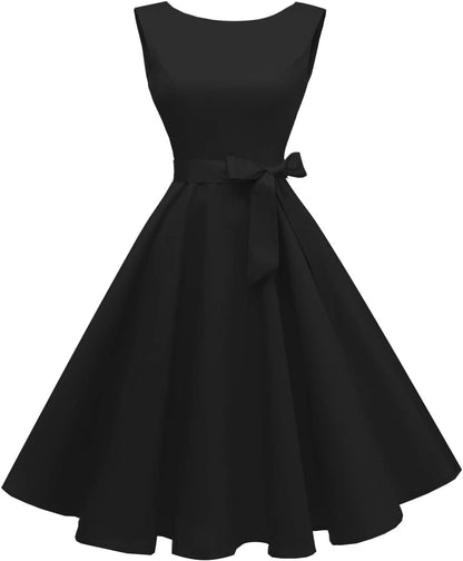 Hanpceirs Women's Boatneck Sleeveless Swing Vintage 1950s Cocktail Dress New