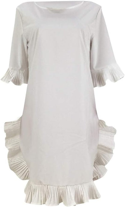 LKOUS Women Short Sleeve Round Neck Ruffles Hem Loose Midi Dresses Casual Short Dress