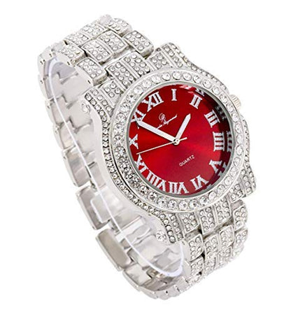 Charles Raymond Bling-ed Out Silver Round Luxury Mens Watch w/Bling-ed Out Bracelet - L0504B