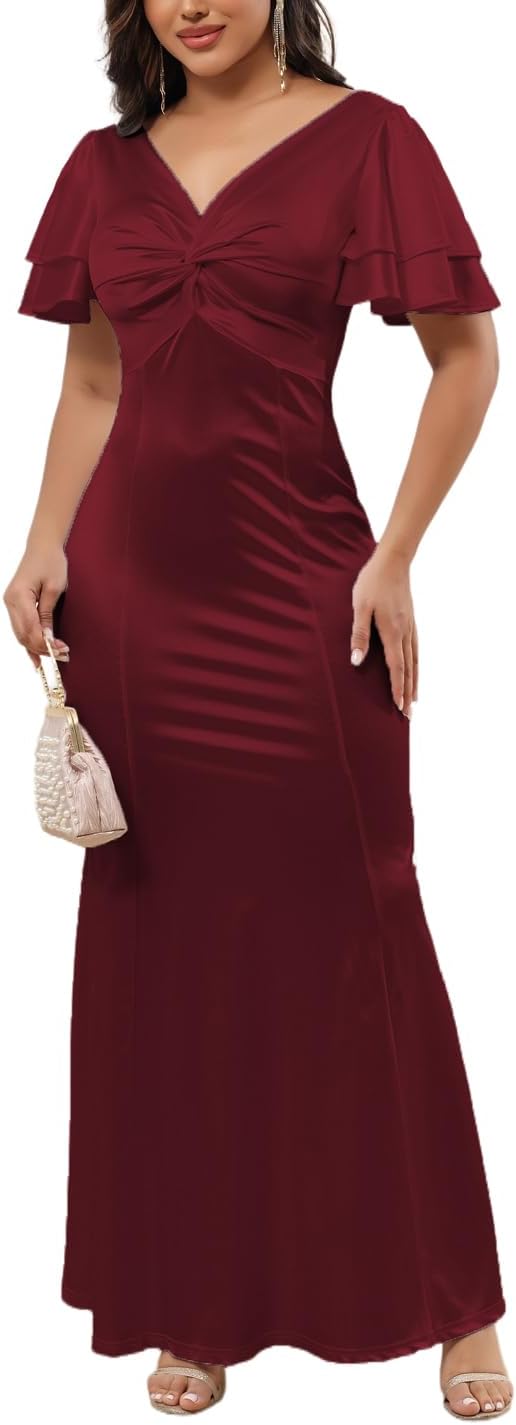 Women's Classic Bodycon Wedding Guest Dress Formal Cocktail Party Evening Gown