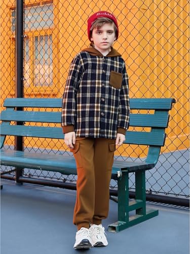Boys Clothes Fall Winter Outfits, Toddler Boy Sweatsuit Plaid Hoodie Pants Clothing Set For Kids Boys Size 5-12 Years