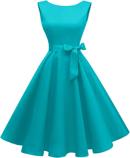 Hanpceirs Women's Boatneck Sleeveless Swing Vintage 1950s Cocktail Dress New