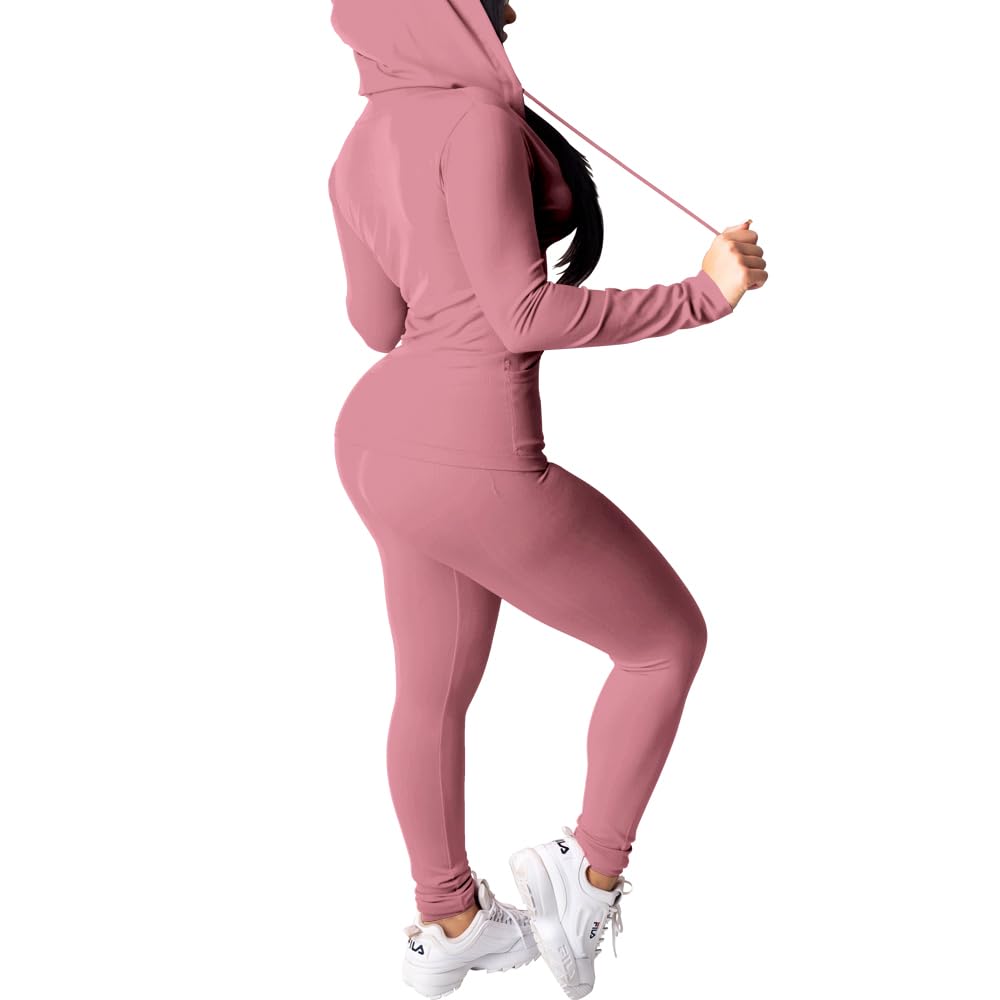 PINSV Women Two Piece Outfits Workout Sets Bodycon Tracksuit Long Sleeve Zip Up Hoodie Jacket Jogger Matching Sweat Pants Set