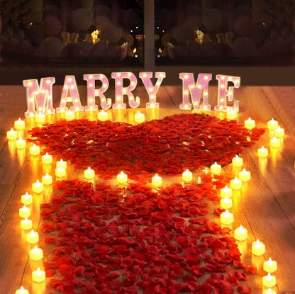 1027 Pcs I Love U Light Up Letters Proposal Decorations, I Love U Sign with 24 Pcs Heart Flameless Candles 1000 Pcs Rose Petals for Wedding Proposal Romantic Night Decor