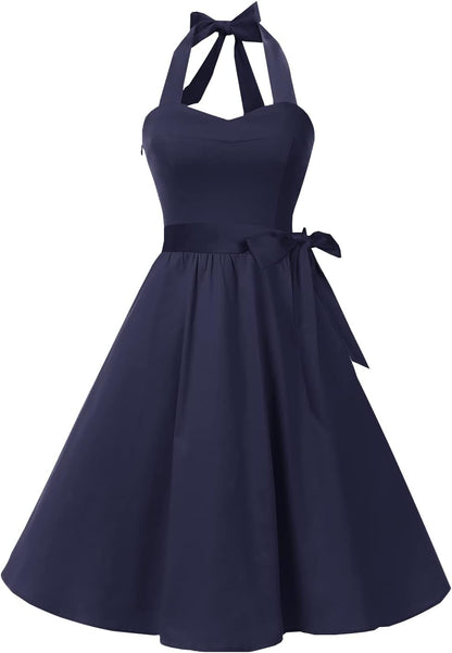 Topdress Women'sVintage Polka Audrey Dress 1950s Halter Retro Cocktail Dress