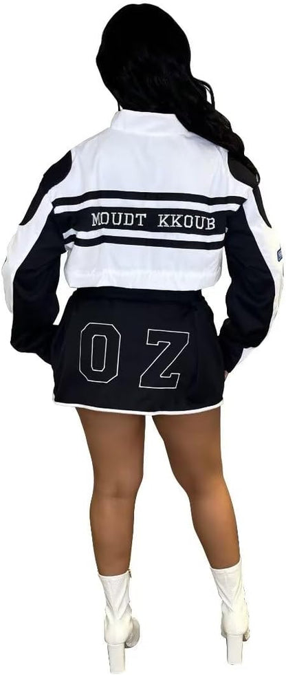 Kafiloe Women Racer Biker Jacket Windbreaker Lightweight Detachable Motorcycle Varsity Jacket Coat Street Wear