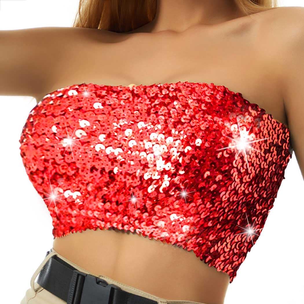 Nicute Sequin Tube Top Sparkly Crop Tops for Women