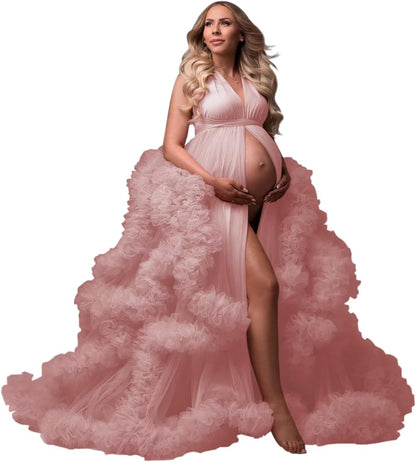 yinyyinhs Tulle Robe Maternity Dress for Photoshoot Sheer Puffy Bridal Lingerie Bathgown Pregnancy Gown for BabyShower