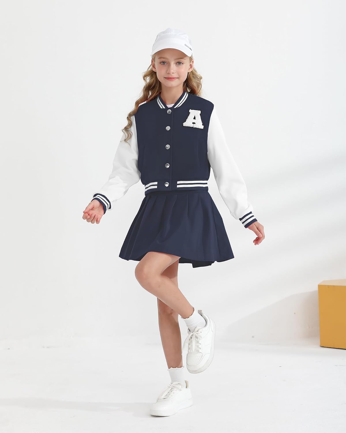 Girls 2 Piece Outfits Skirt Set Button up Jacket Sweatshirt and Pleated Mini Skirts Fall Winter Clothes Size 7-14Y