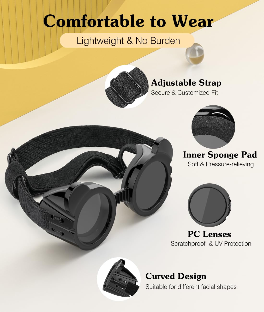 Small Dog Sunglasses UV Protection Goggles Eye Wear Protection with Adjustable Strap Doggy Heart Shape Anti-Fog Sunglasses for Pet Dogs Sun Glasses Doggie Windproof Glasses, Pink