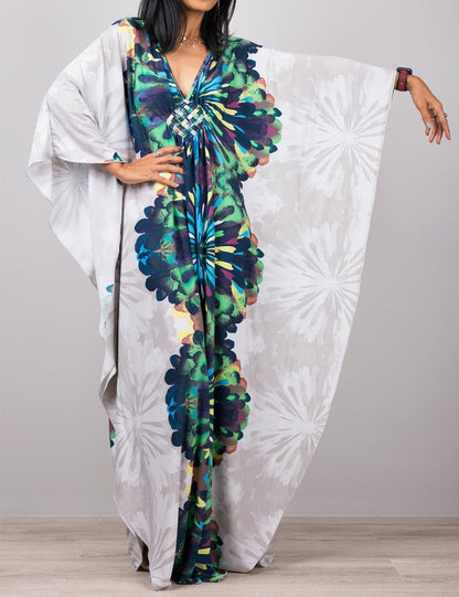 Bsubseach Women Ethnic Print Kaftan Beach Dress Plus Size Swimsuit Cover Up
