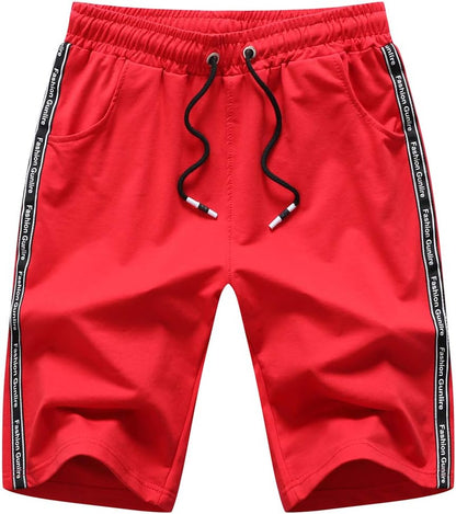 Big Boy's Casual Shorts Summer Cotton Classic Fit Drawstring Elastic Waist Beach Shorts with Pockets